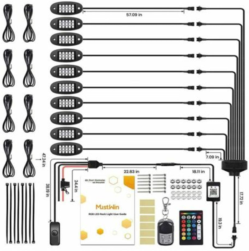 Kit de Lumières Rock RGB 10 Modules – Contrôle App et Télécommande - Accessoires d'Automobile