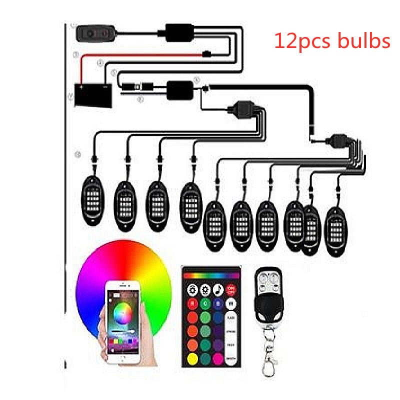 Kit de Lumières Rock RGB 10 Modules – Contrôle App et Télécommande - Accessoires d'Automobile