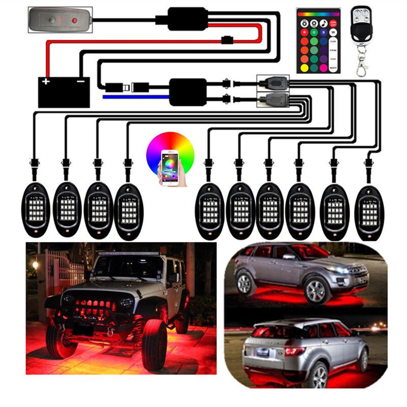 Kit de Lumières Rock RGB 10 Modules – Contrôle App et Télécommande - Accessoires d'Automobile